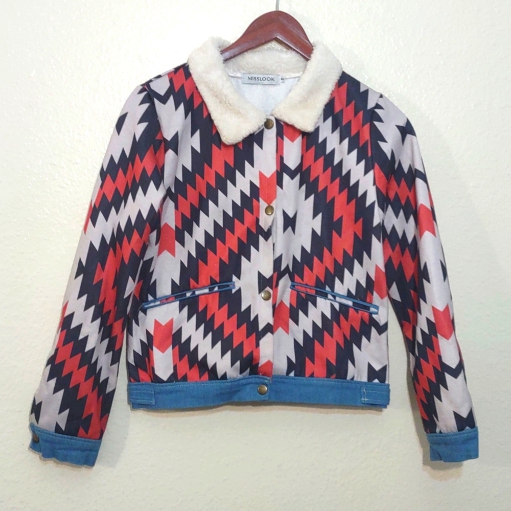 USED MISSLOOK JACKET SIZE S MULTI COLOR. HAS STAINS AS SEEN IN PHOTOS